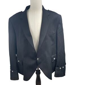 Black Wool Argyle Kilt Jacket Waistcoat Britain Sz 54R Bagpiper Steampunk Goth